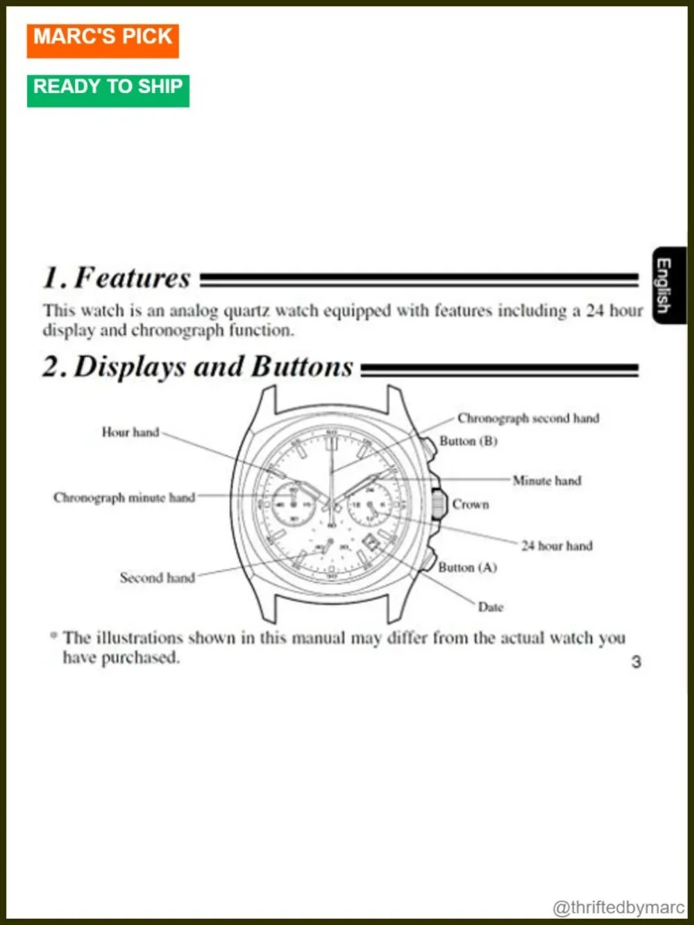 39mm Stainless Steel Mens Watch with Chronograph and Date Window